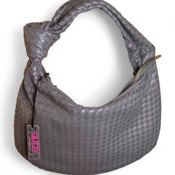 Glitzy Girls Chic Gray Woven Hobo Bag NEW - Picture 1 of 4